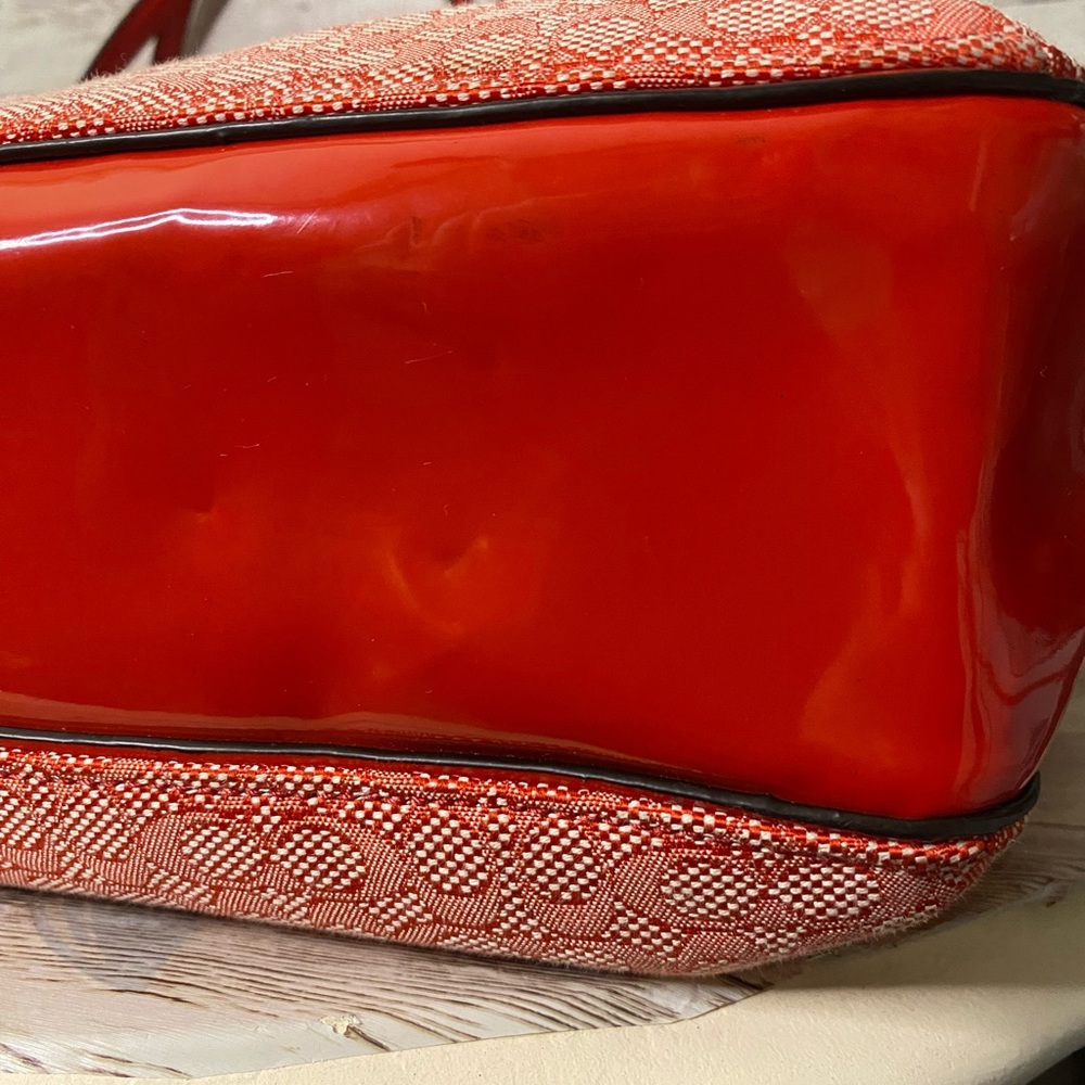 Coach Signature Jacquard Zip Top Designer Tote Poppy Red C1359-25051 EUC - Picture 8 of 12